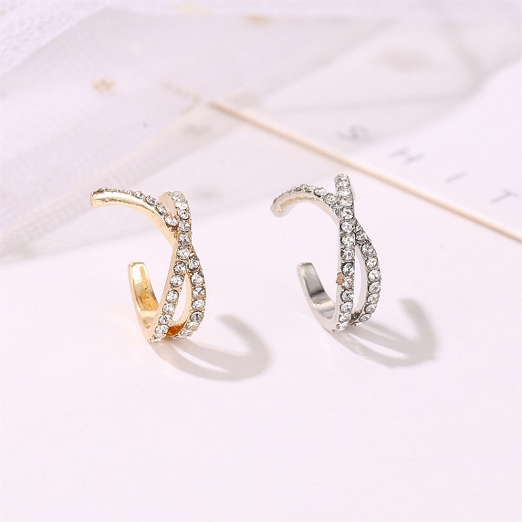 European and American popular earrings cross U ear clip retro diamond-studded earrings simple single female earrings without piercings ?